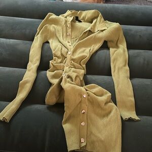 long sleeve olive green dress